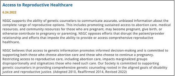 NSGC reproductive healthcare access statement
